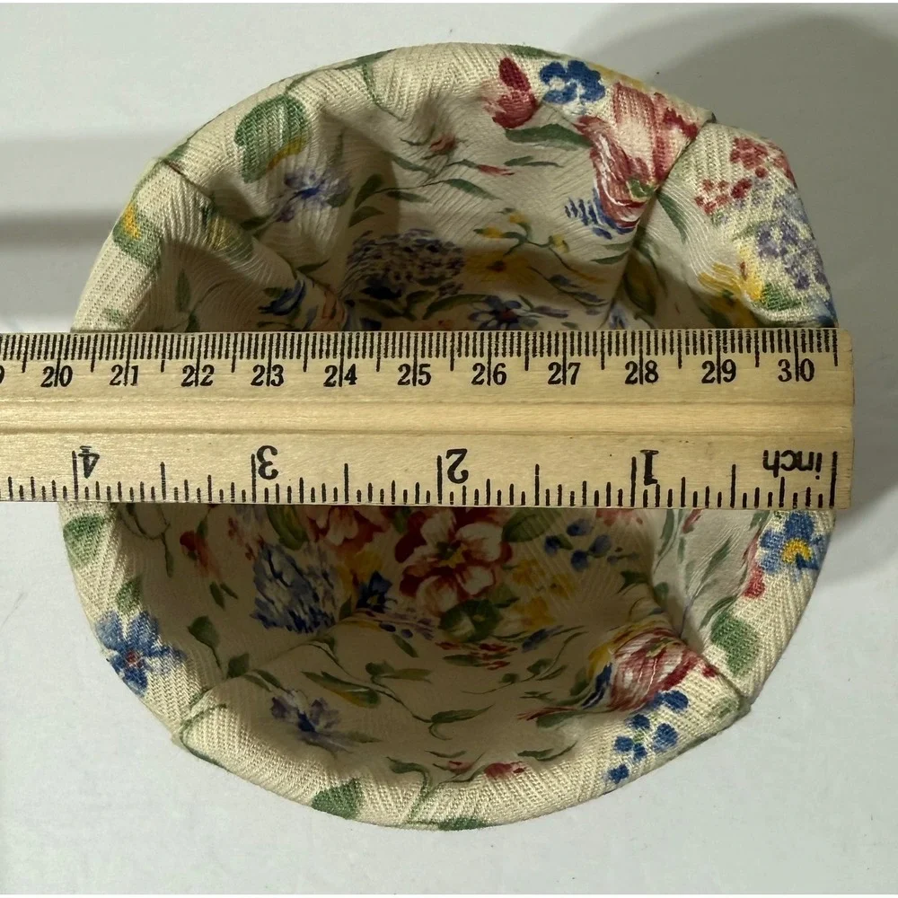 Longaberger 2003 Small Handmade Basket with Floral Fabric Liner Brown Woven Wood
